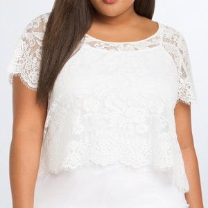 NWT White Lace Crop Top Blouse with Back Zip